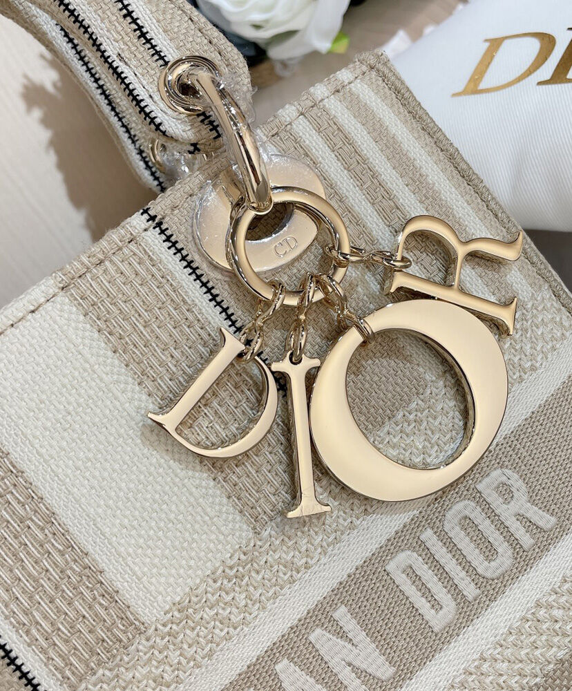 Christian Dior Medium Lady D lite Bag Canva Apricot